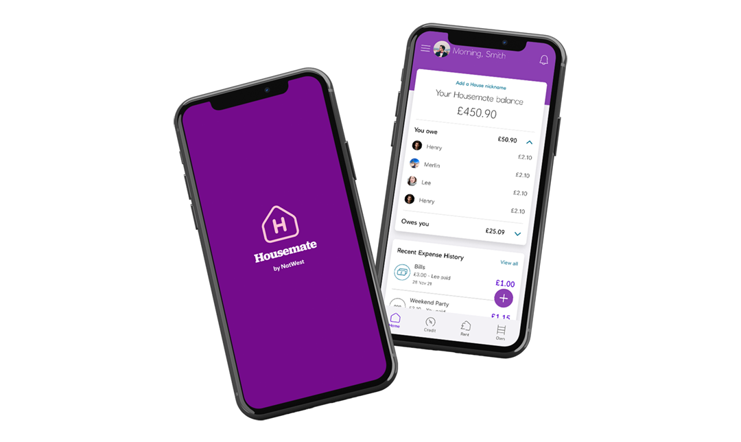 Two mobile phone screens showing the Housemate app